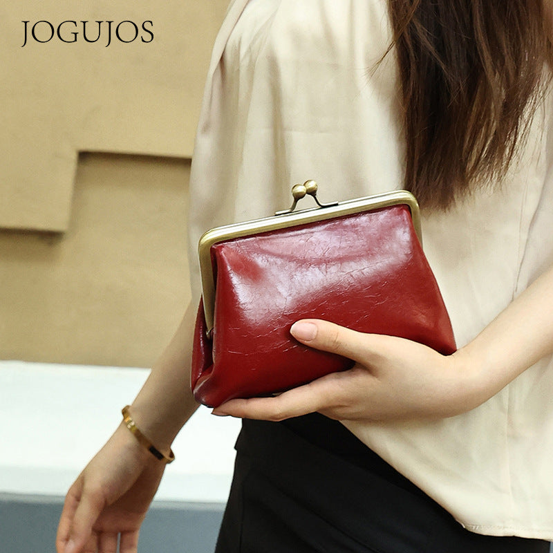 Women's Genuine Leather Hasp Candy Color Storage Handbags