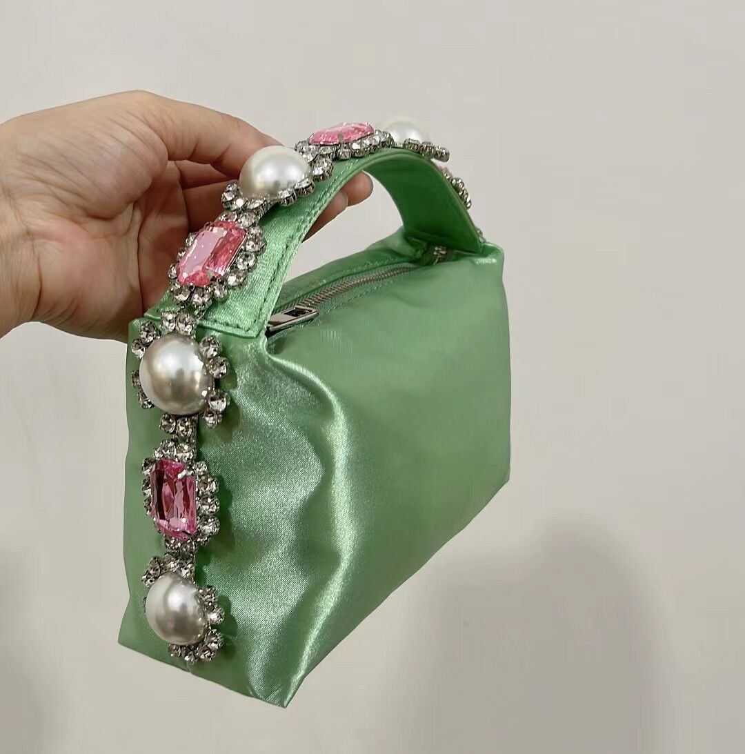 Women's Clutch Rhinestone Pearl Satin Lunch Box Summer Handbags