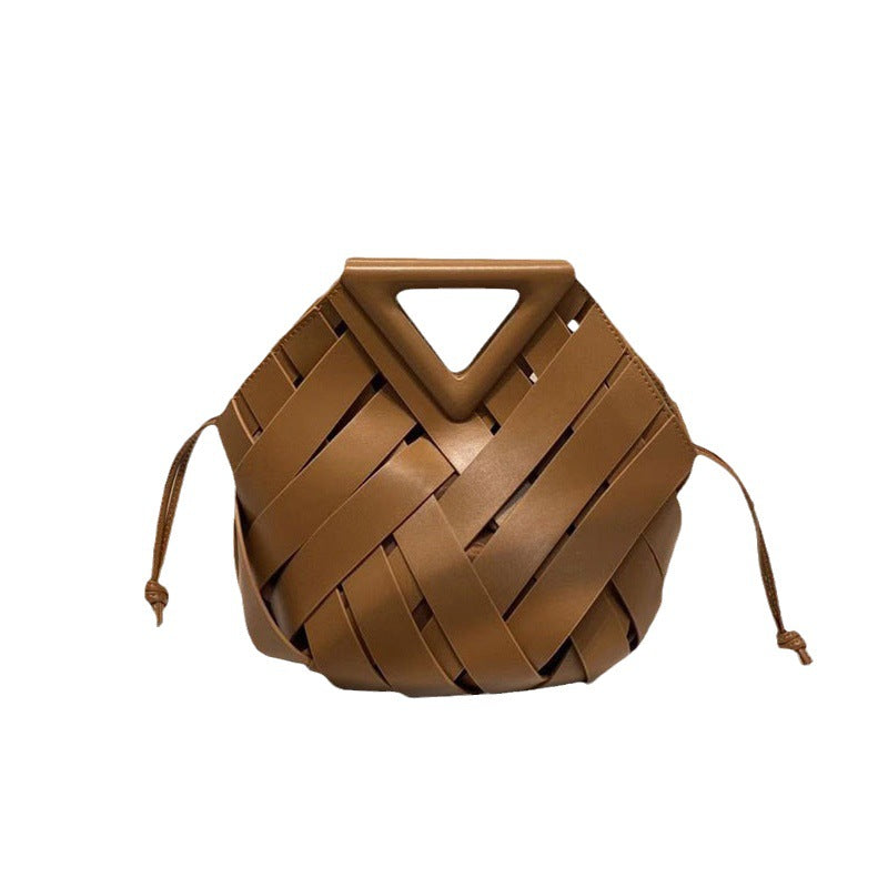 Women's Basket Triangle Magnetic Authentic Leather Weave Handbags