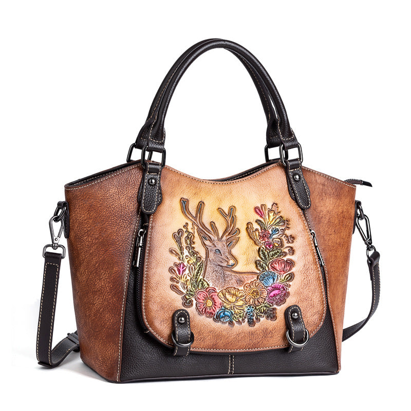 Women's Style First Layer Cowhide Retro Rub Handbags