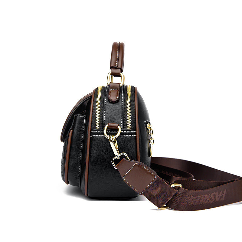 Women's Cattlehide Leather Fashion Trendy Wide Strap Handbags