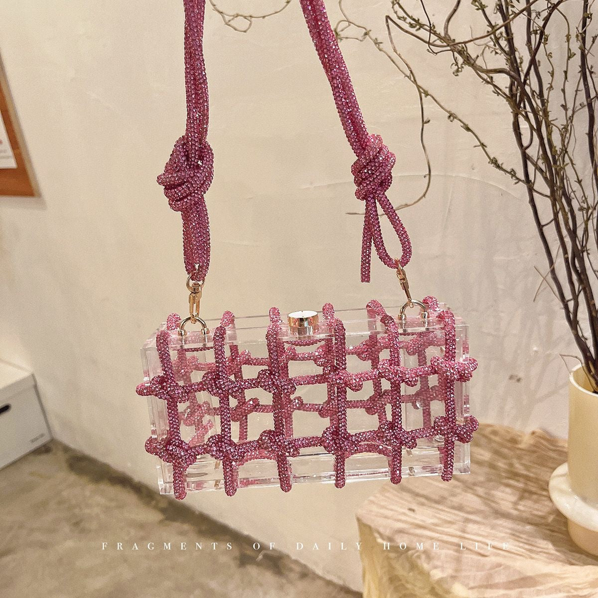 Women's Design Acrylic Transparent Box Dinner Woven Armpit Bags