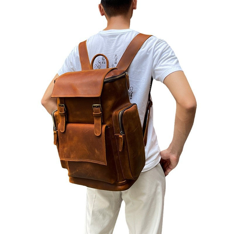 Men's Crazy Horse Leather Genuine Large Capacity High Backpacks