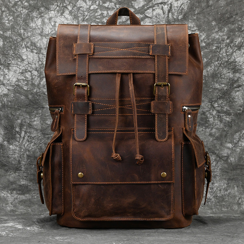 Men's Vintage Crazy Horse Leather Large Capacity Backpacks