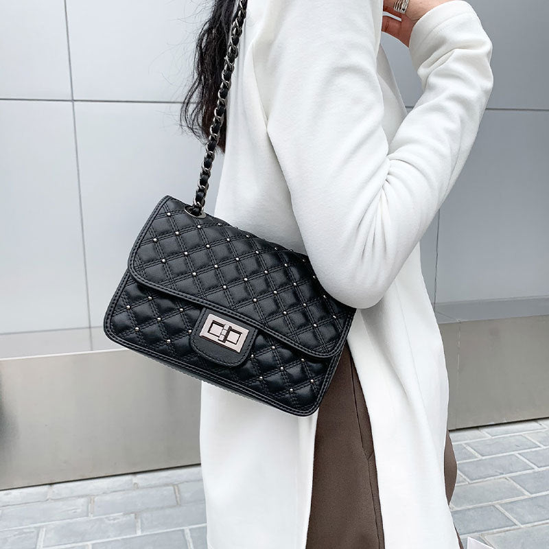 Women's Leather For Classic Style Rivet Rhombus Crossbody Bags