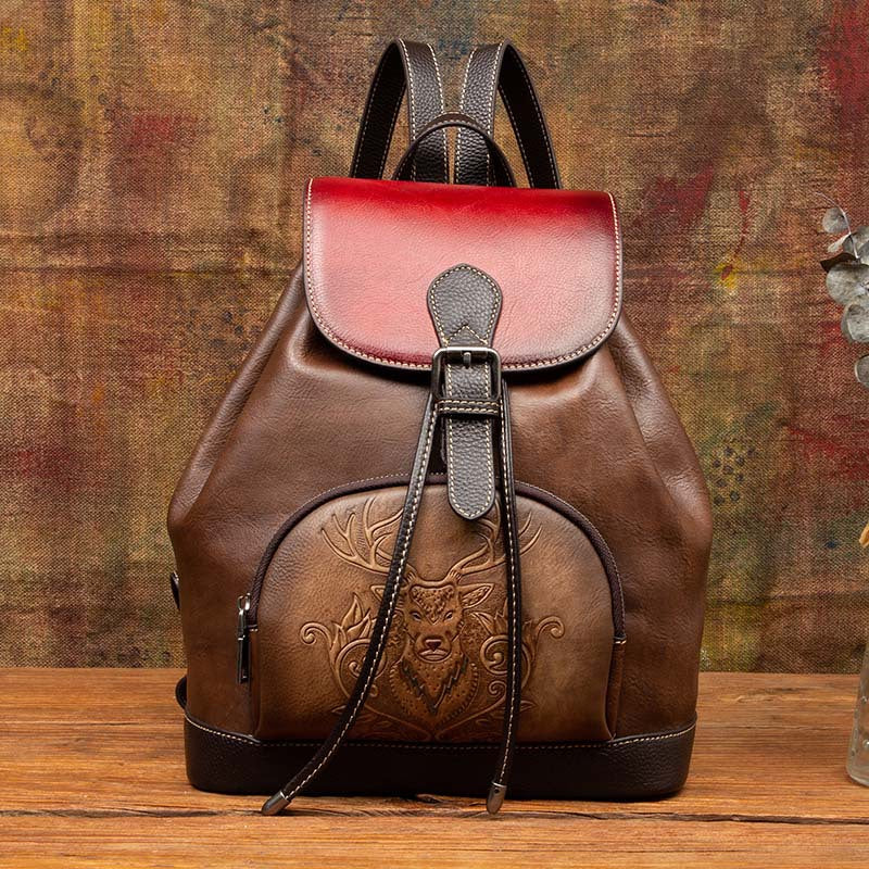 Women's Leather First Layer Cowhide College Retro Backpacks