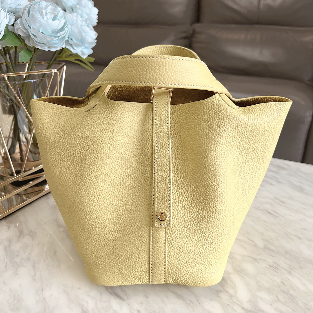 Women's Leather Vegetable Basket Lychee Pattern Cowhide Handbags