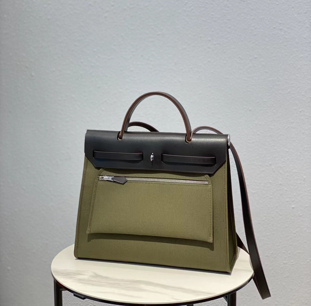 Trendy Head Layer Cowhide Canvas Kelly Shoulder Bags