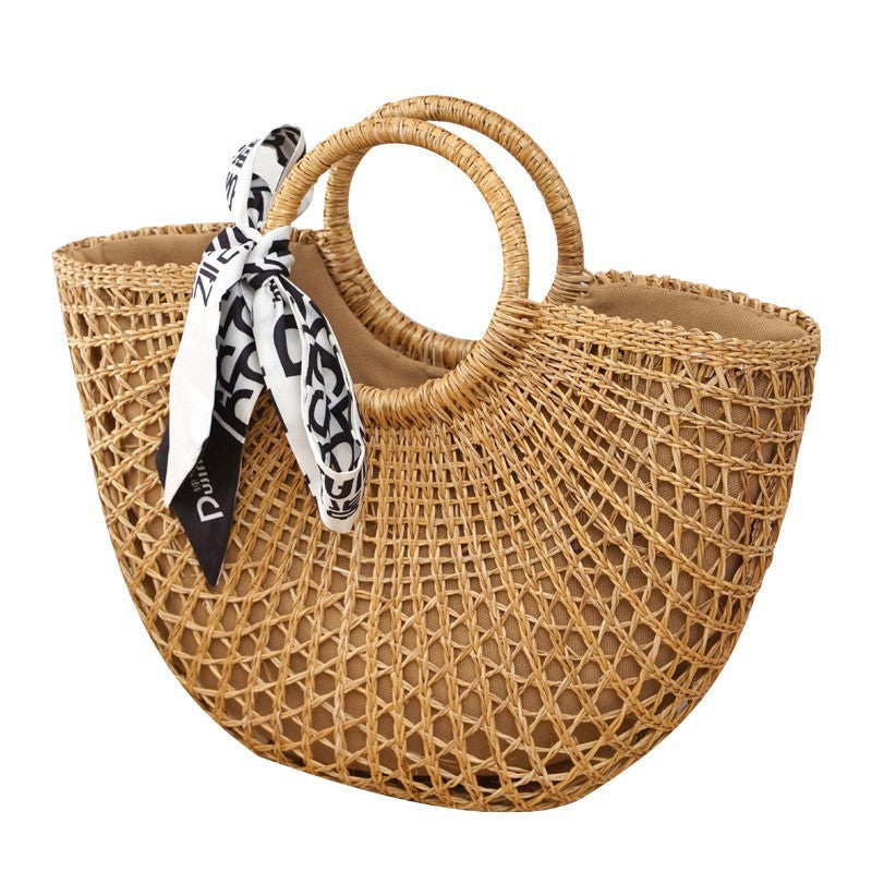Straw Woven Beach Vacation Portable Gold Handbags