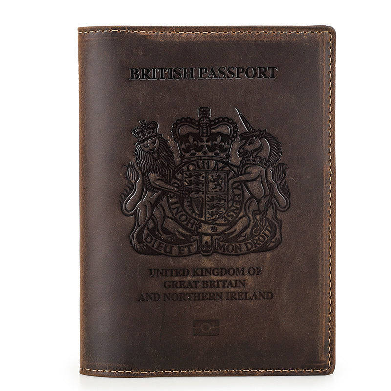 Black Angel Retro Crazy Horse Leather Passport Multifunctional Men's Wallets