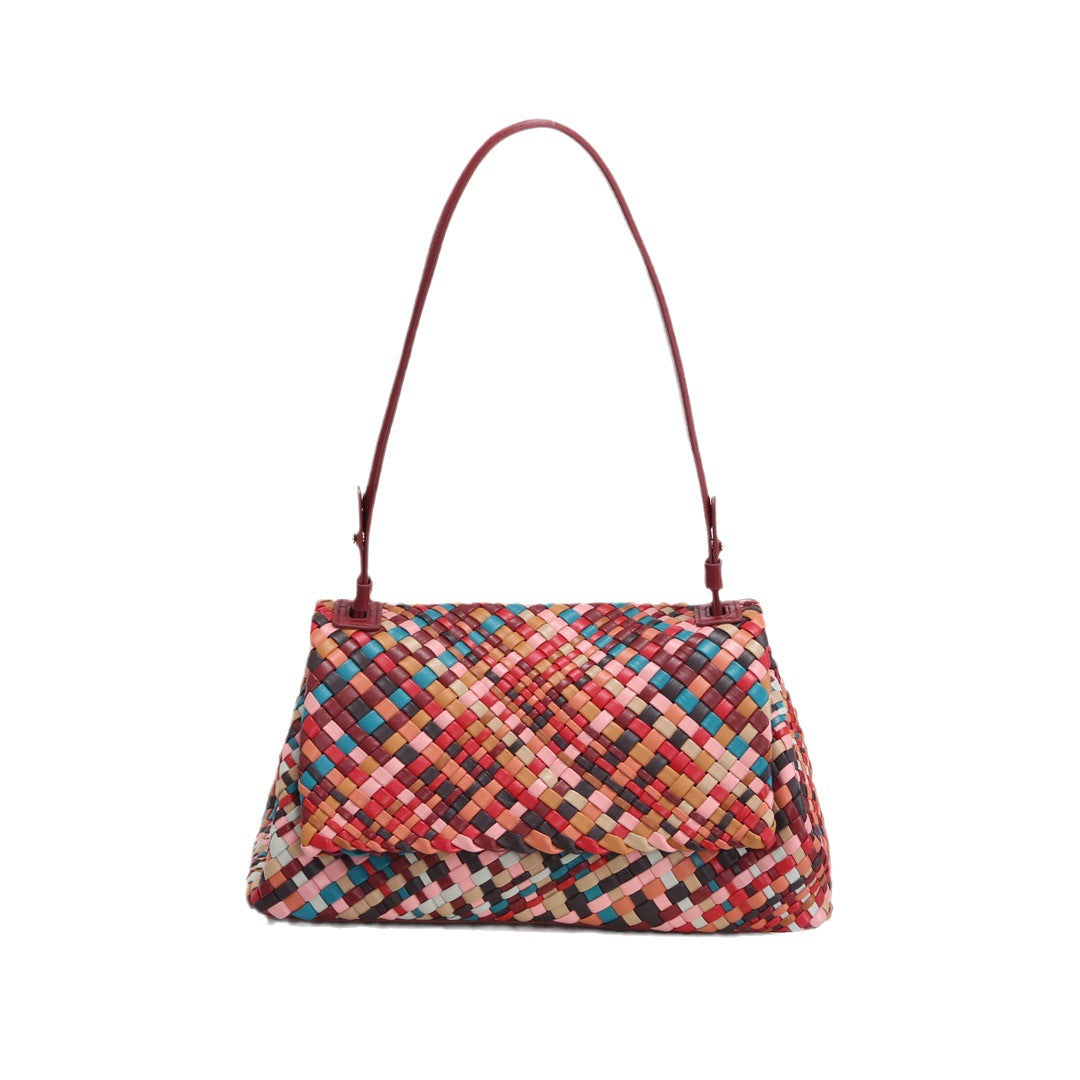Women's Mixed Color Woven Genuine Leather Temperament Wild Crossbody Bags