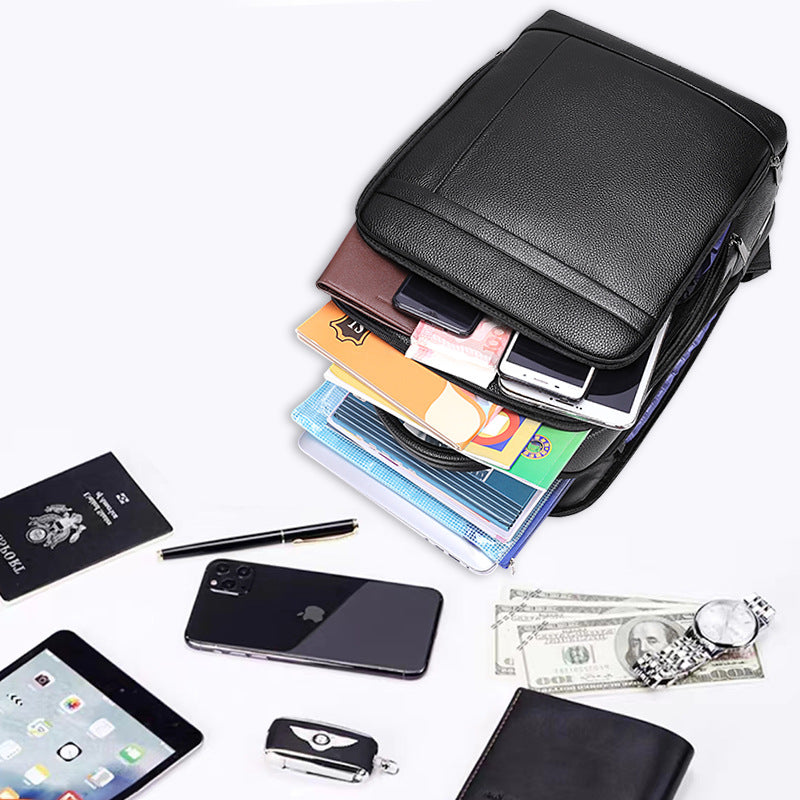 Men's Leather Business Fingerprint Large Capacity Backpacks