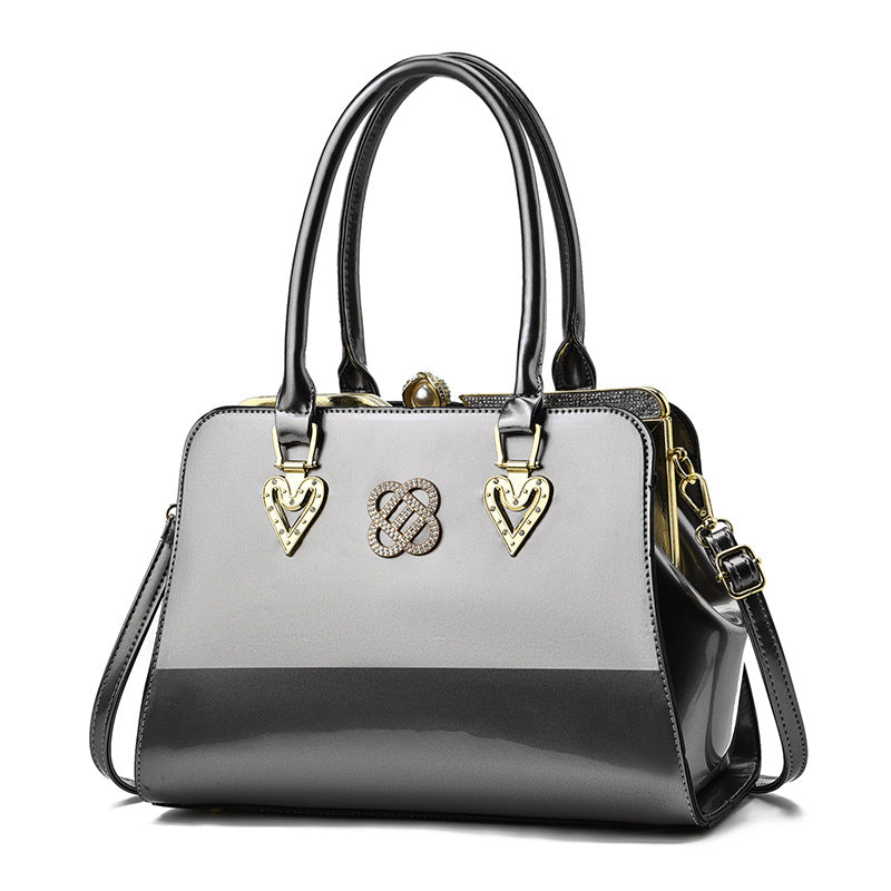 Women's Trendy Large Capacity Shining Leather Steel Handbags