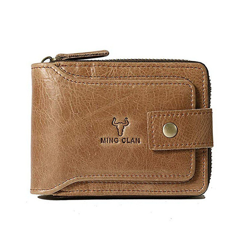 Craftsman Leather Short Zipper Retro First Men's Wallets