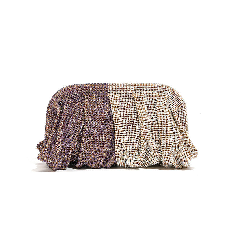 Hand Clutch Pleated Chain Rhinestone Cloud Clip Bags