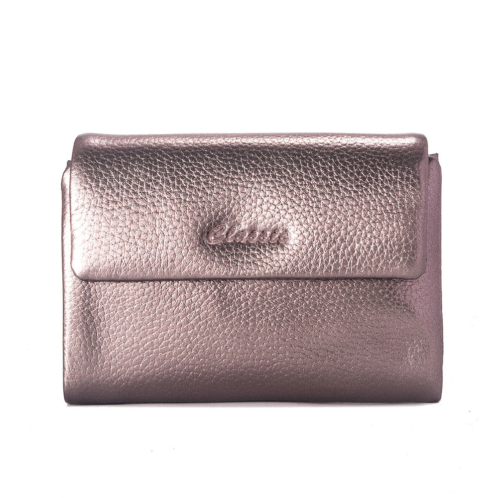 Short Litchi Pattern Glossy First Layer Ladies Wallets