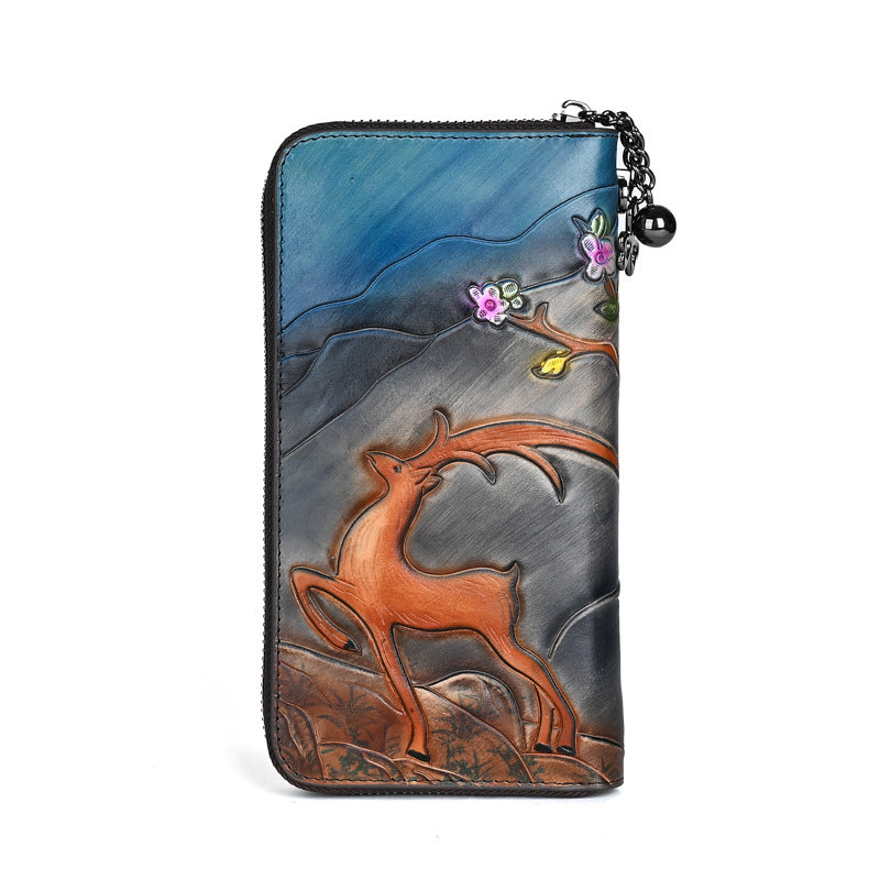 Head Design Clutch Top Layer Cowhide Ladies Wallets