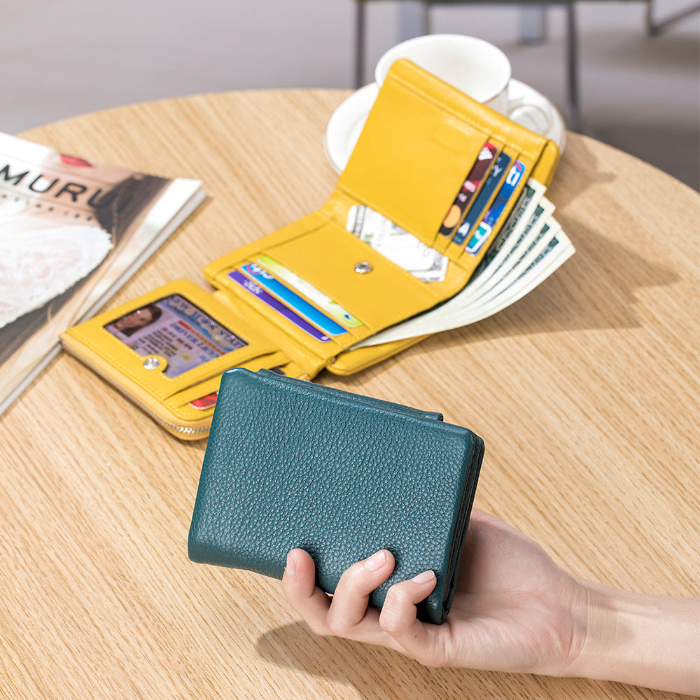 Women's Leather Large Capacity First Layer Cowhide Three-fold Ladies Wallets