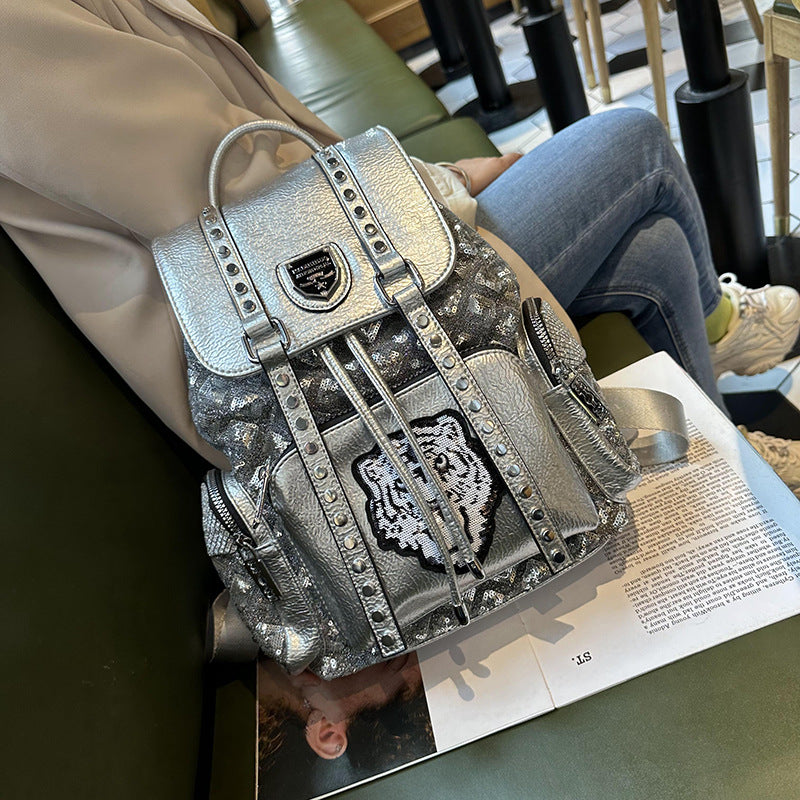 Women's Sequin Trendy Unique Versatile British Style Backpacks
