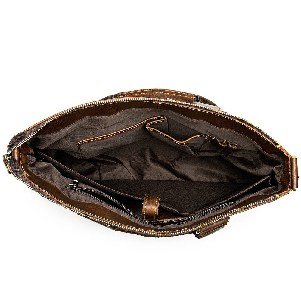 Men's Leather Vintage First Layer Business Inch Men's Handbags