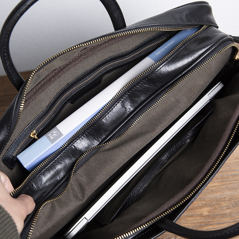 Men's Portable Genuine Leather Retro Commuter Business Bags