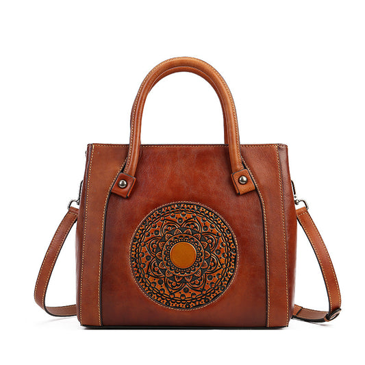 Women's Vintage Totem Genuine Leather Large Capacity Shoulder Bags