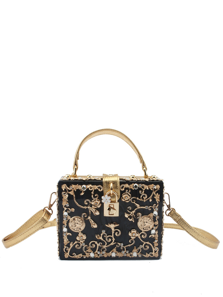 Women's Acrylic Hollow Metal Carved Diamond Single Crossbody Bags