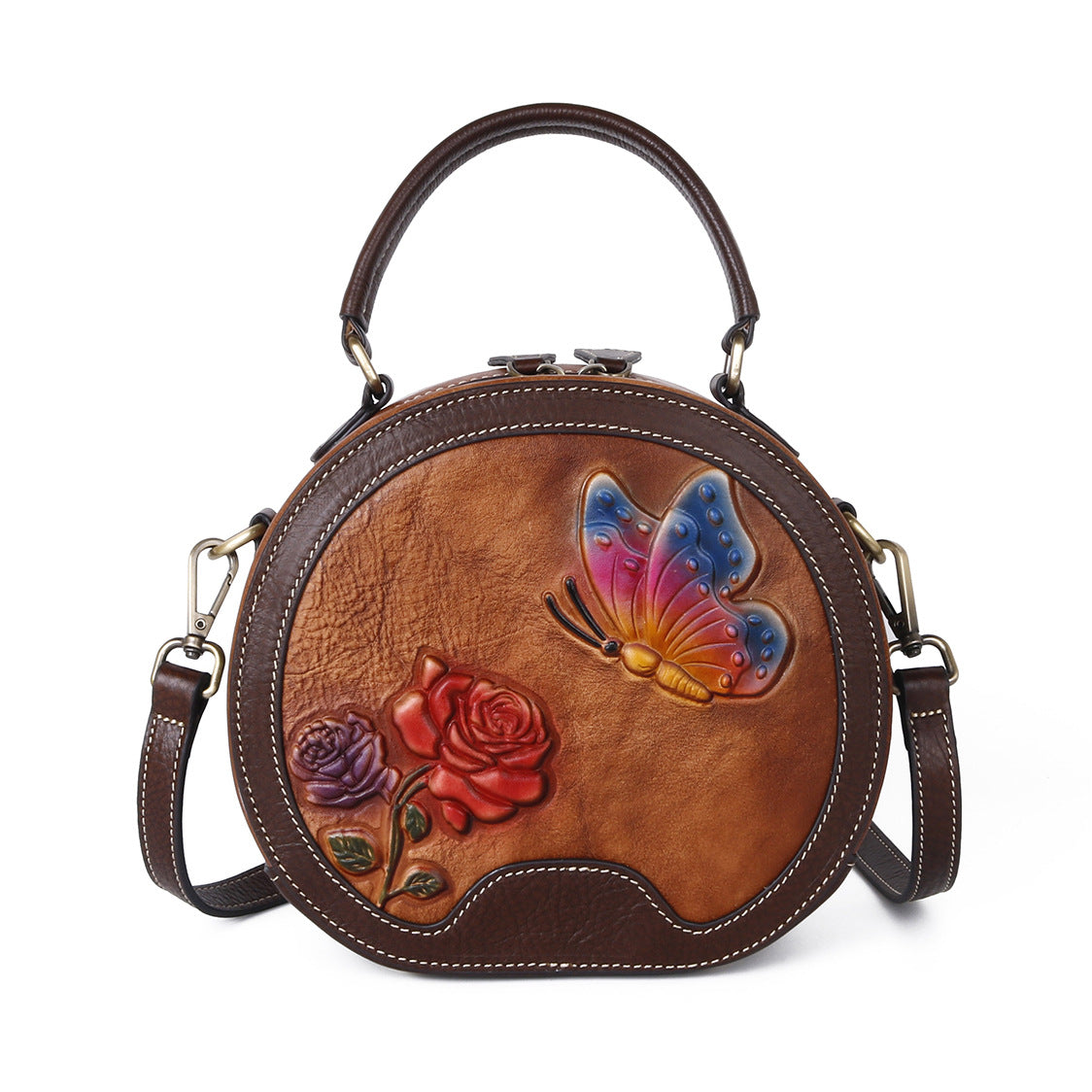 Women's First Layer Cowhide Love Of Butterfly Shoulder Bags