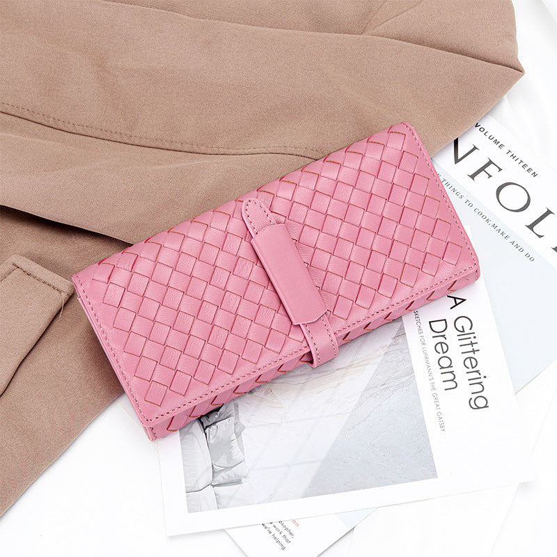 Women's Leather Fashion Sheepskin Woven Clutch Large Ladies Wallets