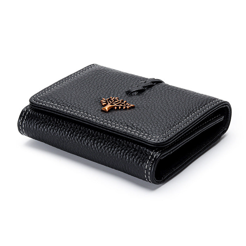 Women's & Men's Leather Three-fold Folding First Layer Cowhide Ladies Wallets