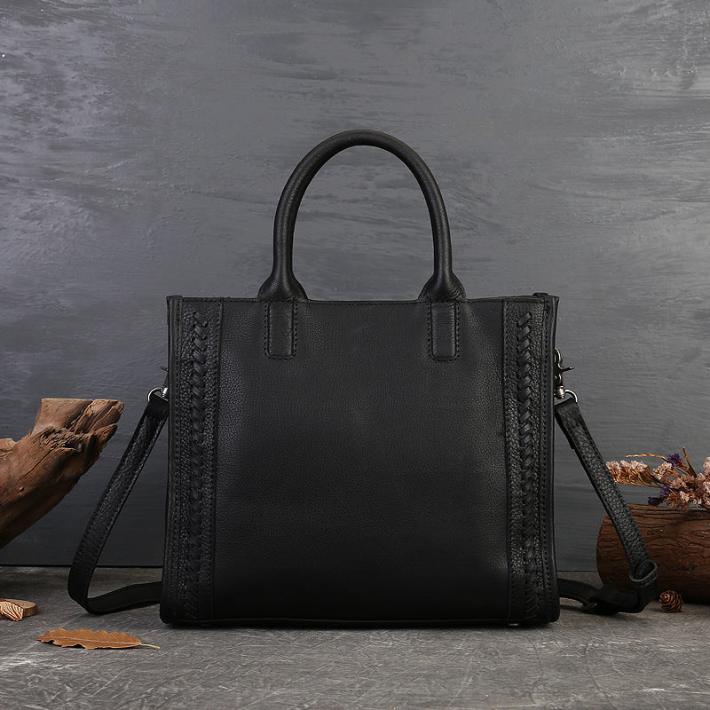Women's Fashionable Genuine Leather Simple Solid Color Retro High-grade First Handbags