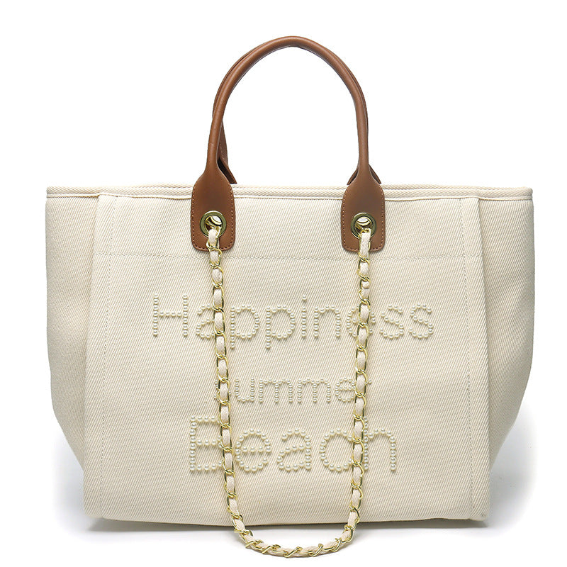 Women's Genuine Leather Portable Chain Pearl Beach Handbags