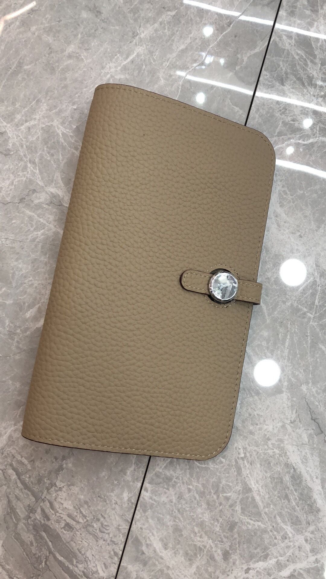 Top Layer Cowhide Lychee Pattern Korean Style Long Genuine Ladies Wallets
