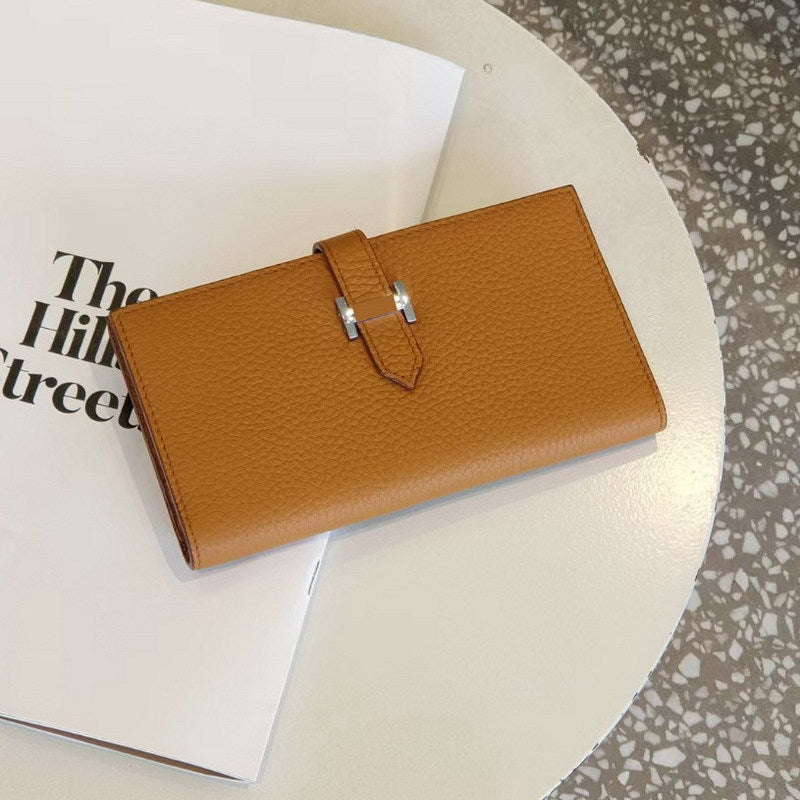 Stylish Cowhide Long Multiple Slots Zipper Handbags