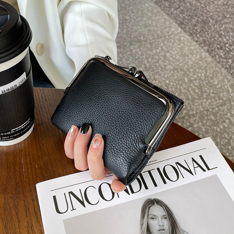 Women's Leather Short Folding Top Layer Cowhide Coin Purses