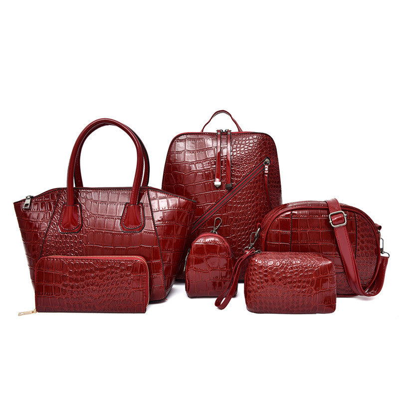 Women's Crocodile Pattern Set Mother Portable Light Backpacks