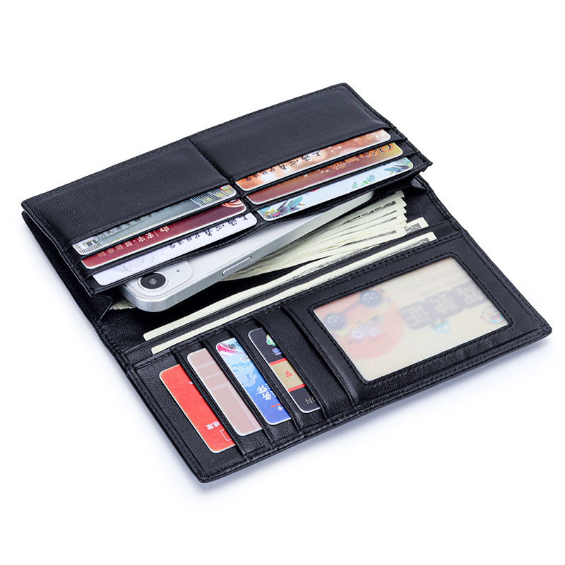 Pure Sheepskin Long Fashion Hand-woven Two-fold Men's Wallets