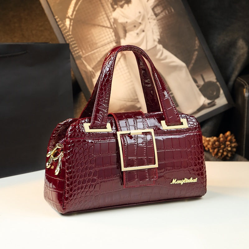 Fashion Pillow Female Crocodile Pattern Genuine Leather Handbags