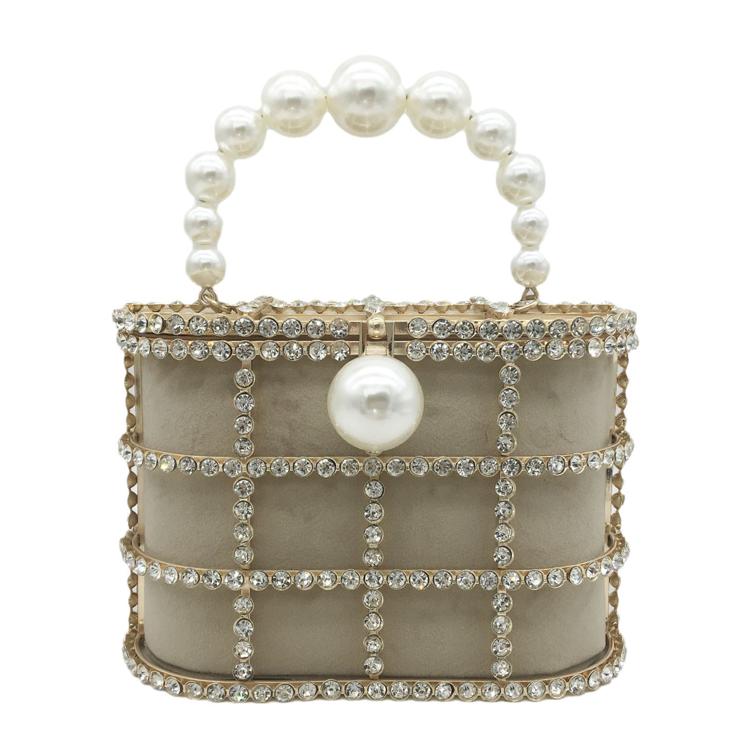 Women's Metal Pearl Diamond Chain Pig Cage Handbags