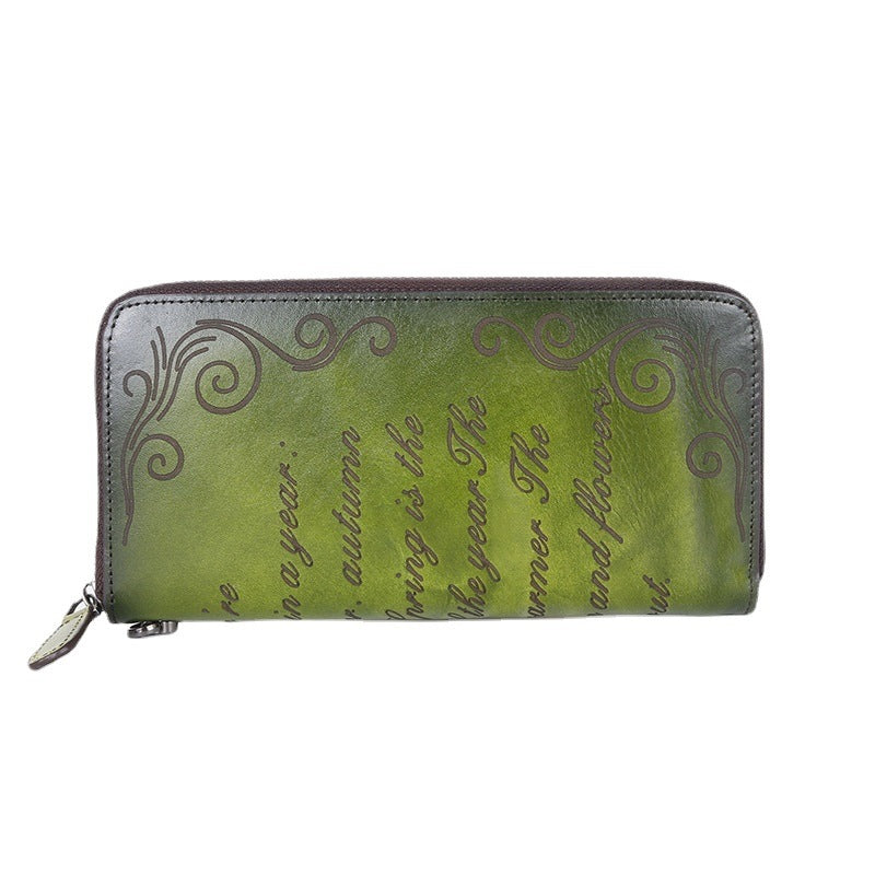 Women's Retro Style Long First Layer Cowhide Bags