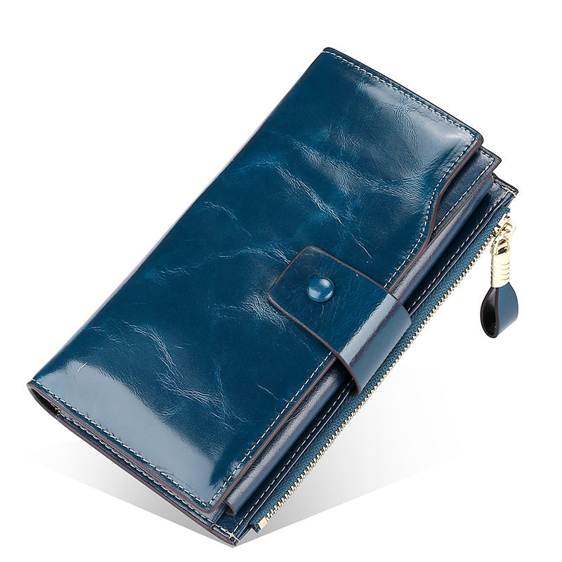 Top Layer Leather Long Swiping Multifunctional Retro Ladies Wallets