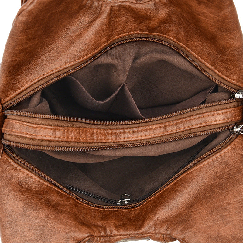 Women's Retro Soft Leather Motorcycle Trendy Quality Shoulder Bags