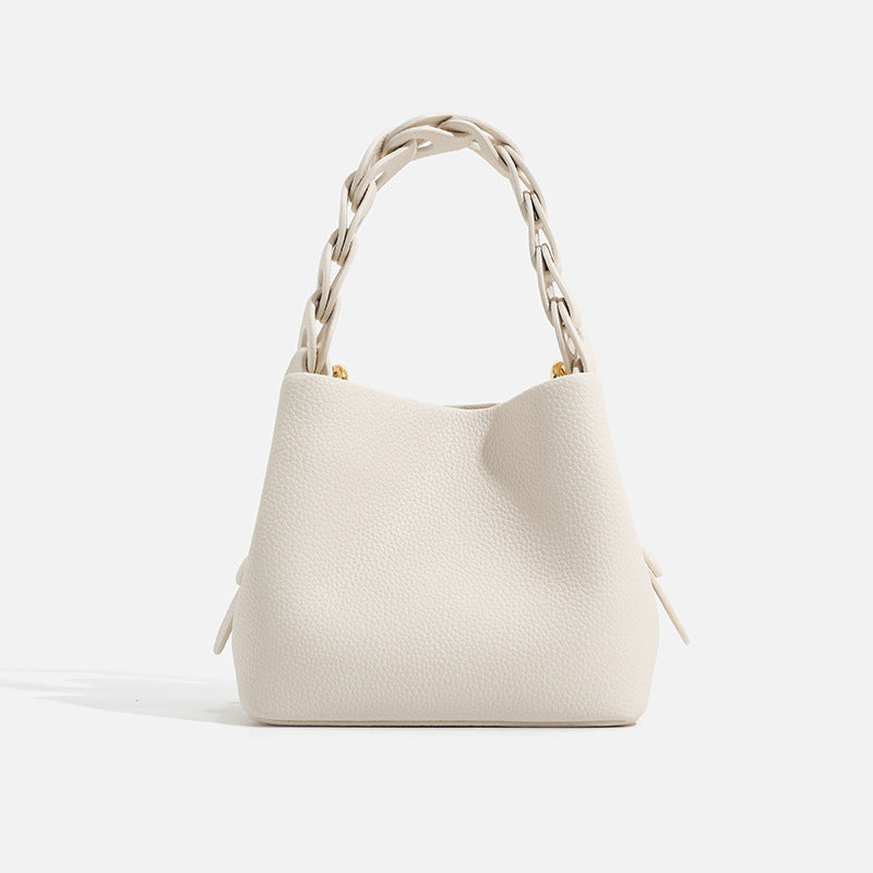 Women's Portable Soft Leather Lychee Pattern Drawstring Handbags