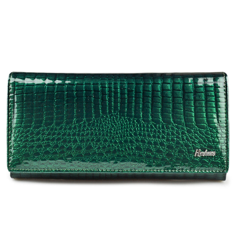 Women's First Layer Cowhide Leather Patent Crocodile Ladies Wallets
