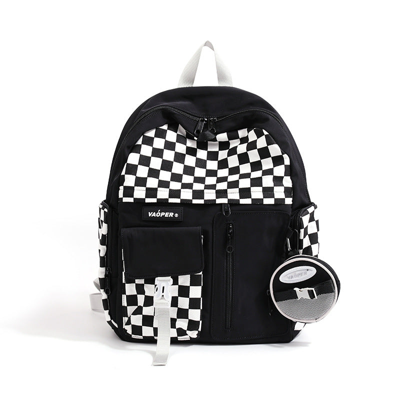 Women's & Men's Chessboard Plaid High College Leisure Large Backpacks