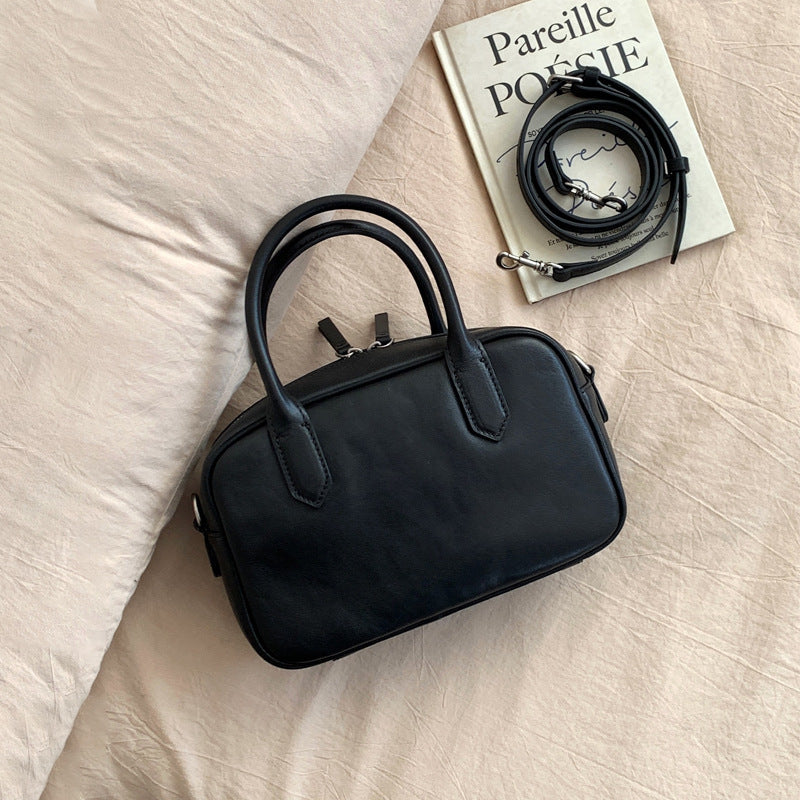 Women's Tanned Leather Bowling Genuine Portable Boston Handbags