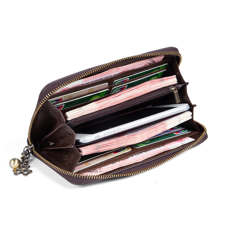 Women's Handmade Leather First Layer Cowhide Long Purses