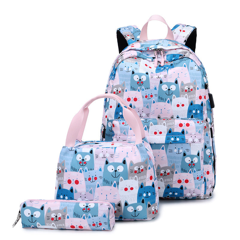 Women's Printed Large Capacity Three-piece Female Computer Backpacks