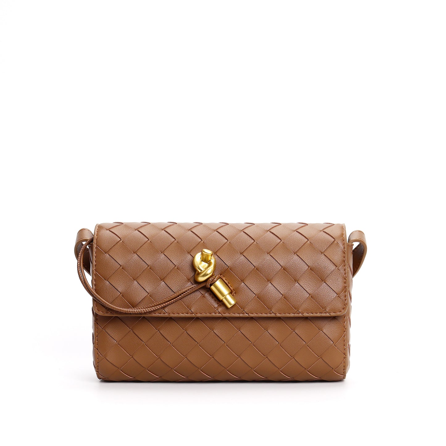 Woven Cowhide Golden Classic Style Rhombus Crossbody Bags