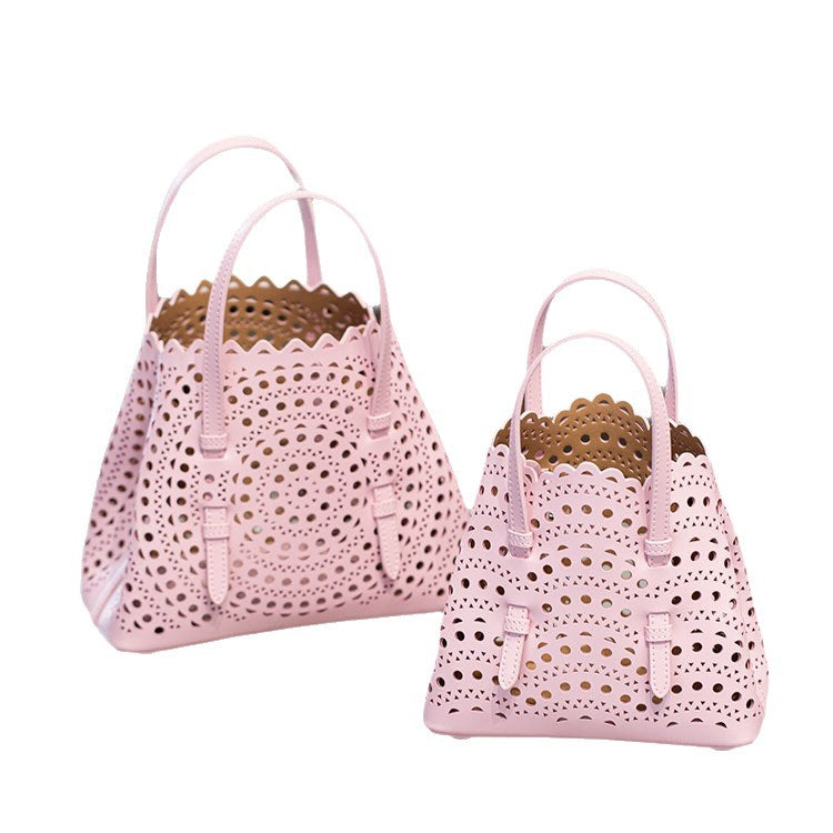 Cowhide Handmade Niche Laser Carved Hollow Out Leather Crossbody Bags